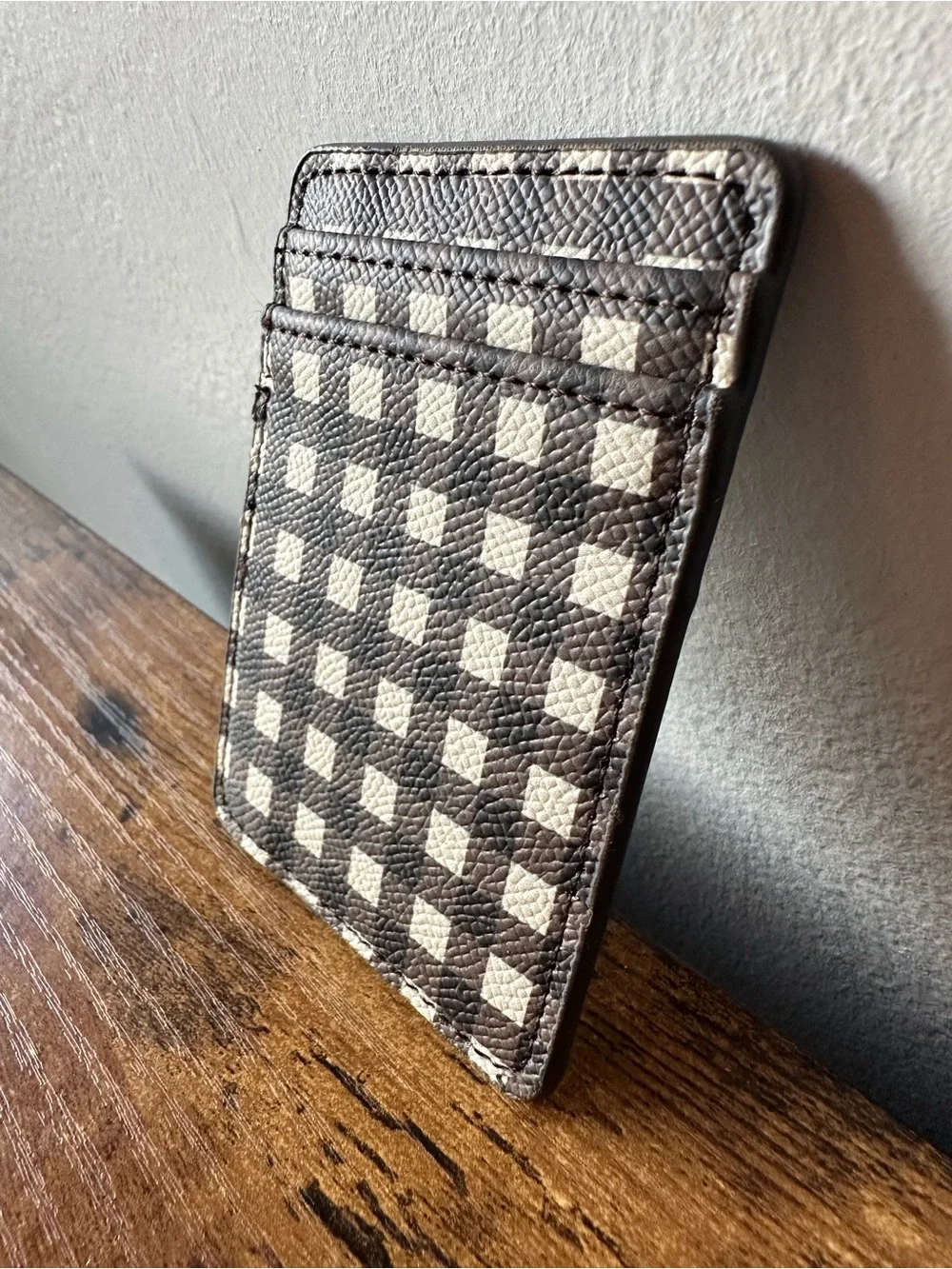 Nanette Lepore Slim Card Holder Wallet in Brown and Cream Checkered NWOT